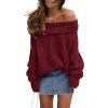 imagePRETTYGARDEN Womens Sweaters Fall Off The Shoulder Pullover 2024 Batwing Sleeve Loose Winter Knitted TopsWine Red