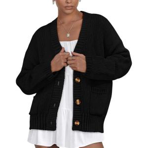 imagePRETTYGARDEN Womens Cardigan Sweaters Long Sleeve Open Front Button Up V Neck Ribbed Knit Fall Sweater JacketsBlack