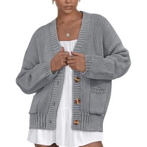 imagePRETTYGARDEN Womens Cardigan Sweaters Long Sleeve Open Front Button Up V Neck Ribbed Knit Fall Sweater JacketsGrey