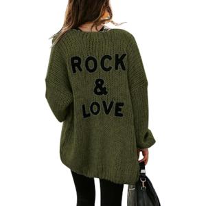 imagePRETTYGARDEN Womens Long Sleeve Open Front Knit Cardigans Sweaters Soft Loose Draped Coat OuterwearArmy Green