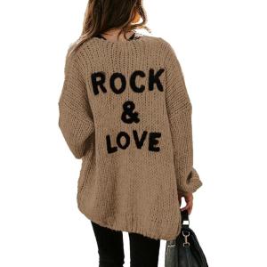 imagePRETTYGARDEN Womens Long Sleeve Open Front Knit Cardigans Sweaters Soft Loose Draped Coat OuterwearBrown
