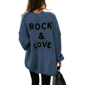 imagePRETTYGARDEN Womens Long Sleeve Open Front Knit Cardigans Sweaters Soft Loose Draped Coat OuterwearDenim Blue