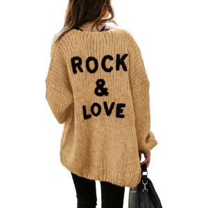 imagePRETTYGARDEN Womens Long Sleeve Open Front Knit Cardigans Sweaters Soft Loose Draped Coat OuterwearKhaki