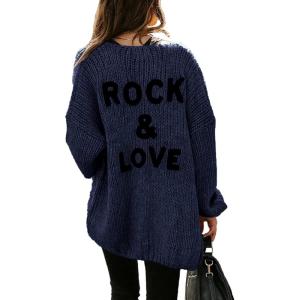 imagePRETTYGARDEN Womens Long Sleeve Open Front Knit Cardigans Sweaters Soft Loose Draped Coat OuterwearNavy