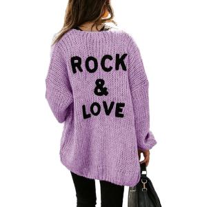 imagePRETTYGARDEN Womens Long Sleeve Open Front Knit Cardigans Sweaters Soft Loose Draped Coat OuterwearPurple