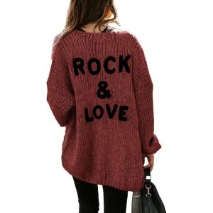 imagePRETTYGARDEN Womens Long Sleeve Open Front Knit Cardigans Sweaters Soft Loose Draped Coat OuterwearRust Red