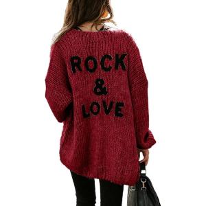 imagePRETTYGARDEN Womens Long Sleeve Open Front Knit Cardigans Sweaters Soft Loose Draped Coat OuterwearWine Red