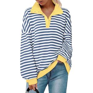imagePRETTYGARDEN Womens Striped Sweatshirts 2024 Fall Fashion Clothes Casual Long Sleeve Pullover Shirts Preppy TopsStriped Blue White