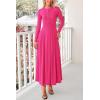 imagePRETTYGARDEN Casual Maxi Dress for Women 2024 Fall Fashion Clothes Long Sleeve Button Fit and Flare Long Flowy DressesRose Red