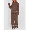 imagePRETTYGARDEN Womens 2 Piece Lounge Sets 2024 Winter Travel Outfits Long Sleeve Pullover Sweater Wide Leg Pants TracksuitsBrown