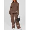 imagePRETTYGARDEN Womens 2 Piece Lounge Sets 2024 Winter Travel Outfits Long Sleeve Pullover Sweater Wide Leg Pants TracksuitsBrown