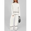 imagePRETTYGARDEN Womens 2 Piece Lounge Sets 2024 Winter Travel Outfits Long Sleeve Pullover Sweater Wide Leg Pants TracksuitsWhite