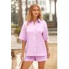 imagePRETTYGARDEN Womens 2 Piece Satin Pajama Sets Short Sleeve Button Down Tops And Shorts Set 2024 Summer Pjs Silk SleepwearPink