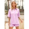 imagePRETTYGARDEN Womens 2 Piece Satin Pajama Sets Short Sleeve Button Down Tops And Shorts Set 2024 Summer Pjs Silk SleepwearPink