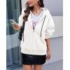 imagePRETTYGARDEN Womens 2024 Fall Oversized Hoodies Sweatshirt Long Sleeve Zip Up Pockets Loose Fit Y2K Winter Jackets CoatWhite
