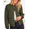 imagePRETTYGARDEN Womens Bomber Jackets 2024 Winter Trendy Varsity Jackets Shackets Button Down Cropped Coats with PocketsArmy Green