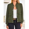 imagePRETTYGARDEN Womens Bomber Jackets 2024 Winter Trendy Varsity Jackets Shackets Button Down Cropped Coats with PocketsArmy Green