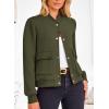 imagePRETTYGARDEN Womens Bomber Jackets 2024 Winter Trendy Varsity Jackets Shackets Button Down Cropped Coats with PocketsArmy Green