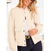 imagePRETTYGARDEN Womens Bomber Jackets 2024 Winter Trendy Varsity Jackets Shackets Button Down Cropped Coats with PocketsBeige