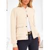 imagePRETTYGARDEN Womens Bomber Jackets 2024 Winter Trendy Varsity Jackets Shackets Button Down Cropped Coats with PocketsBeige