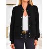 imagePRETTYGARDEN Womens Bomber Jackets 2024 Winter Trendy Varsity Jackets Shackets Button Down Cropped Coats with PocketsBlack