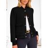 imagePRETTYGARDEN Womens Bomber Jackets 2024 Winter Trendy Varsity Jackets Shackets Button Down Cropped Coats with PocketsBlack