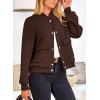 imagePRETTYGARDEN Womens Bomber Jackets 2024 Winter Trendy Varsity Jackets Shackets Button Down Cropped Coats with PocketsCoffee