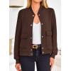 imagePRETTYGARDEN Womens Bomber Jackets 2024 Winter Trendy Varsity Jackets Shackets Button Down Cropped Coats with PocketsCoffee