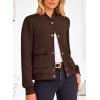 imagePRETTYGARDEN Womens Bomber Jackets 2024 Winter Trendy Varsity Jackets Shackets Button Down Cropped Coats with PocketsCoffee