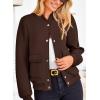imagePRETTYGARDEN Womens Bomber Jackets 2024 Winter Trendy Varsity Jackets Shackets Button Down Cropped Coats with PocketsCoffee