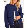 imagePRETTYGARDEN Womens Bomber Jackets 2024 Winter Trendy Varsity Jackets Shackets Button Down Cropped Coats with PocketsDark Blue
