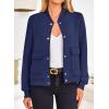 imagePRETTYGARDEN Womens Bomber Jackets 2024 Winter Trendy Varsity Jackets Shackets Button Down Cropped Coats with PocketsDark Blue