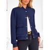 imagePRETTYGARDEN Womens Bomber Jackets 2024 Winter Trendy Varsity Jackets Shackets Button Down Cropped Coats with PocketsDark Blue