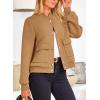 imagePRETTYGARDEN Womens Bomber Jackets 2024 Winter Trendy Varsity Jackets Shackets Button Down Cropped Coats with PocketsKhaki