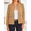 imagePRETTYGARDEN Womens Bomber Jackets 2024 Winter Trendy Varsity Jackets Shackets Button Down Cropped Coats with PocketsKhaki