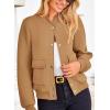 imagePRETTYGARDEN Womens Bomber Jackets 2024 Winter Trendy Varsity Jackets Shackets Button Down Cropped Coats with PocketsKhaki