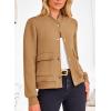 imagePRETTYGARDEN Womens Bomber Jackets 2024 Winter Trendy Varsity Jackets Shackets Button Down Cropped Coats with PocketsKhaki