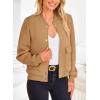 imagePRETTYGARDEN Womens Bomber Jackets 2024 Winter Trendy Varsity Jackets Shackets Button Down Cropped Coats with PocketsKhaki