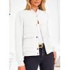 imagePRETTYGARDEN Womens Bomber Jackets 2024 Winter Trendy Varsity Jackets Shackets Button Down Cropped Coats with PocketsWhite