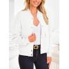 imagePRETTYGARDEN Womens Bomber Jackets 2024 Winter Trendy Varsity Jackets Shackets Button Down Cropped Coats with PocketsWhite