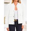 imagePRETTYGARDEN Womens Bomber Jackets 2024 Winter Trendy Varsity Jackets Shackets Button Down Cropped Coats with PocketsWhite