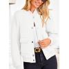 imagePRETTYGARDEN Womens Bomber Jackets 2024 Winter Trendy Varsity Jackets Shackets Button Down Cropped Coats with PocketsWhite