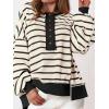 imagePRETTYGARDEN Womens Fall 2024 Striped Oversized Sweatshirt Long Sleeve Button Up Henley Neck Waffle Knit Pullover Tunic TopsStriped Beige Black