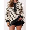 imagePRETTYGARDEN Womens Fall 2024 Striped Oversized Sweatshirt Long Sleeve Button Up Henley Neck Waffle Knit Pullover Tunic TopsStriped Beige Black