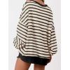 imagePRETTYGARDEN Womens Fall 2024 Striped Oversized Sweatshirt Long Sleeve Button Up Henley Neck Waffle Knit Pullover Tunic TopsStriped Beige Black