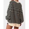 imagePRETTYGARDEN Womens Fall 2024 Striped Oversized Sweatshirt Long Sleeve Button Up Henley Neck Waffle Knit Pullover Tunic TopsStriped Black Beige