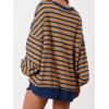 imagePRETTYGARDEN Womens Fall 2024 Striped Oversized Sweatshirt Long Sleeve Button Up Henley Neck Waffle Knit Pullover Tunic TopsStriped Khaki Dark Blue