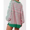 imagePRETTYGARDEN Womens Fall 2024 Striped Oversized Sweatshirt Long Sleeve Button Up Henley Neck Waffle Knit Pullover Tunic TopsStriped Pink Green