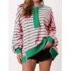 imagePRETTYGARDEN Womens Fall 2024 Striped Oversized Sweatshirt Long Sleeve Button Up Henley Neck Waffle Knit Pullover Tunic TopsStriped Pink Green