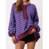 imagePRETTYGARDEN Womens Fall 2024 Striped Oversized Sweatshirt Long Sleeve Button Up Henley Neck Waffle Knit Pullover Tunic TopsStriped Purple Dark Red
